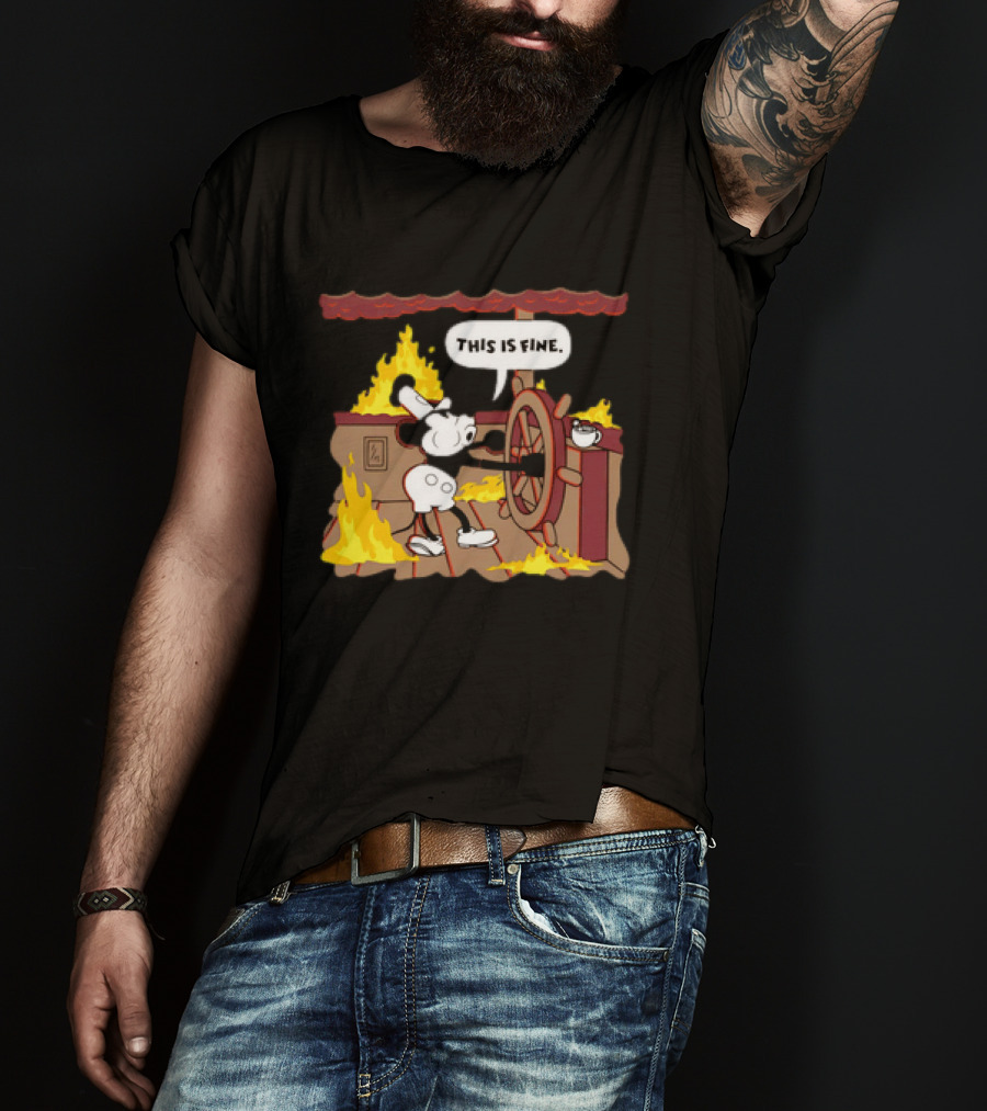 This Is Fine Steamboat Mickey Mouse Fire Captain T-Shirt