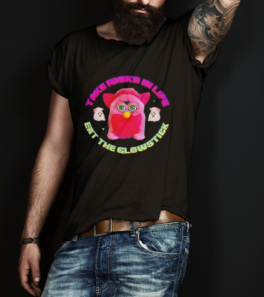 Pink Furby Take Risks In Life Eat The Glowstick Vibrant Retro Toy Aesthetic T-Shirt