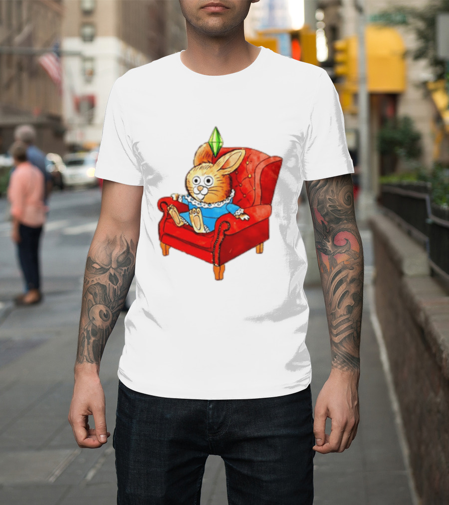 Rabbit They're Turning Me Into A Data Center Tomorrow Green Plumbob Red Couch Blue Dress T-Shirt