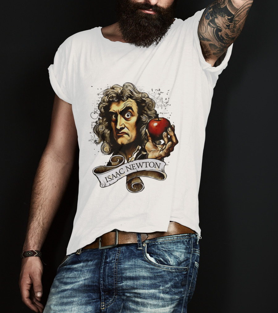 Isaac Newton Scientist With Apple Gravity Physics T-Shirt