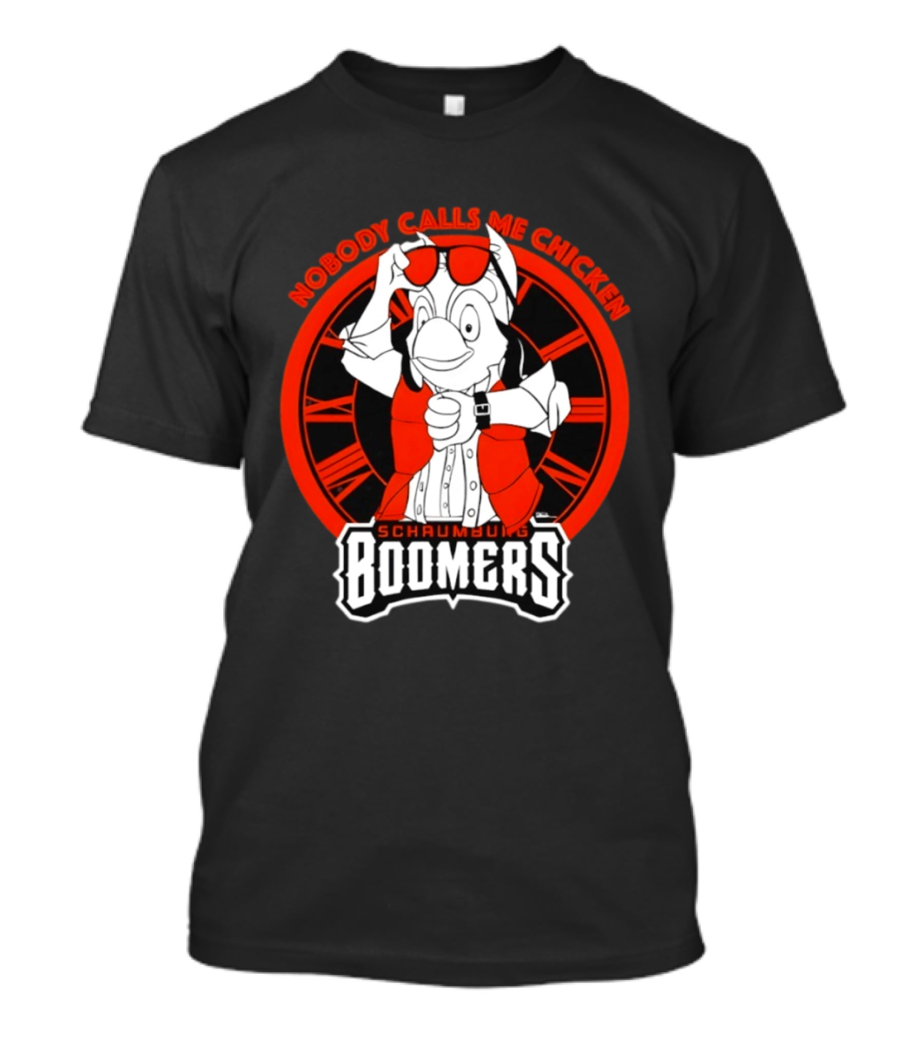 Schaumburg Boomers Nobody Calls Me Chicken Back To The Future Tower T-Shirt