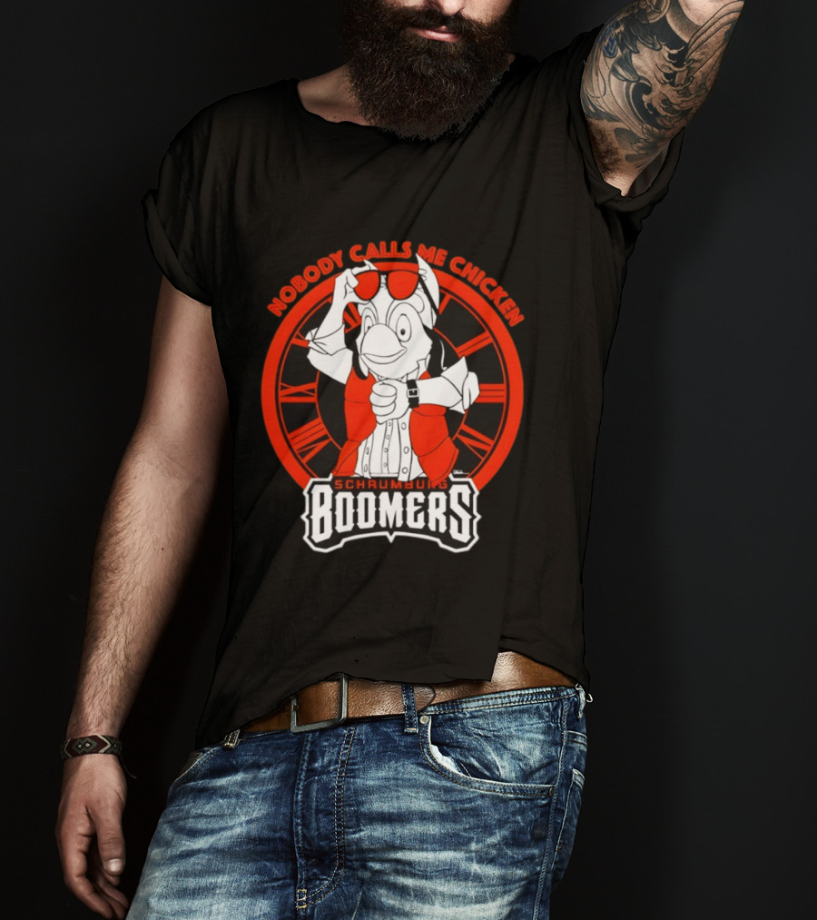 Schaumburg Boomers Nobody Calls Me Chicken Back To The Future Tower T-Shirt