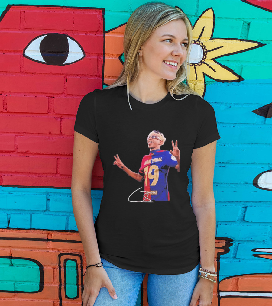 Lamine Yamal Barcelona Peace Sign Celebration 19 Jersey T-Shirt