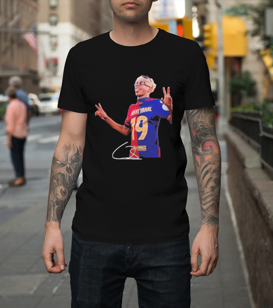 Lamine Yamal Barcelona Peace Sign Celebration 19 Jersey T-Shirt