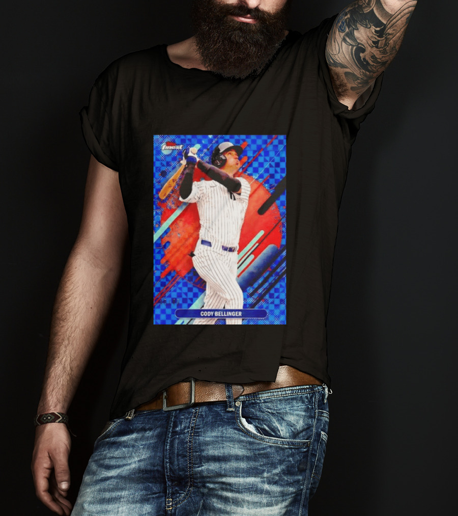 Cody Bellinger Topps Finest Baseball Card Blue Checkered Background Batting Pose T-Shirt