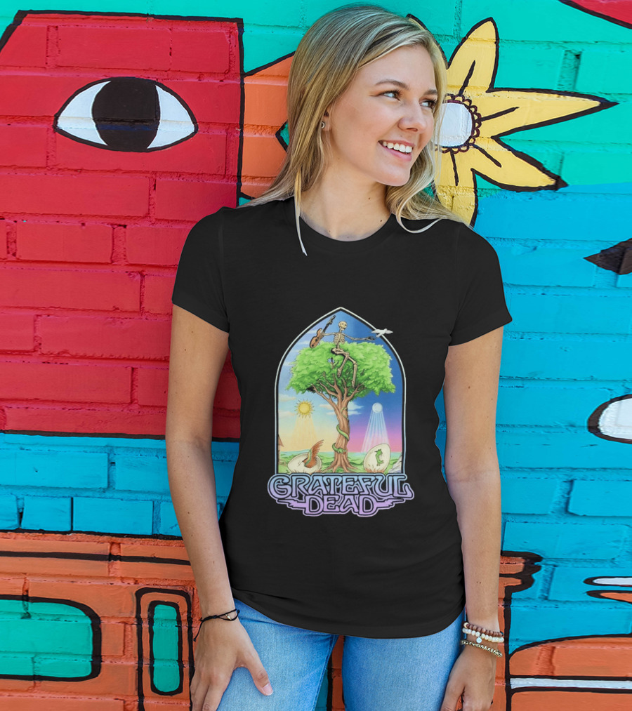 Grateful Dead Summer Magic Skeleton Guitar Tree Sunrise Sunset Fantasy T-Shirt