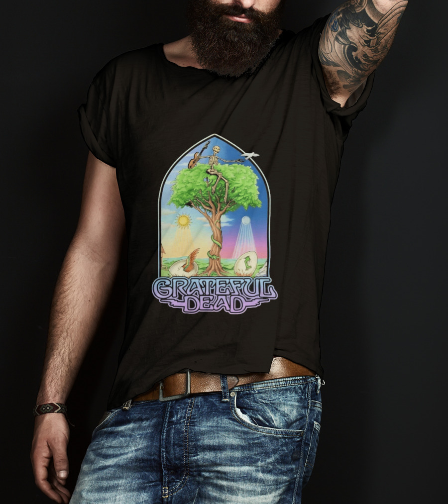 Grateful Dead Summer Magic Skeleton Guitar Tree Sunrise Sunset Fantasy T-Shirt