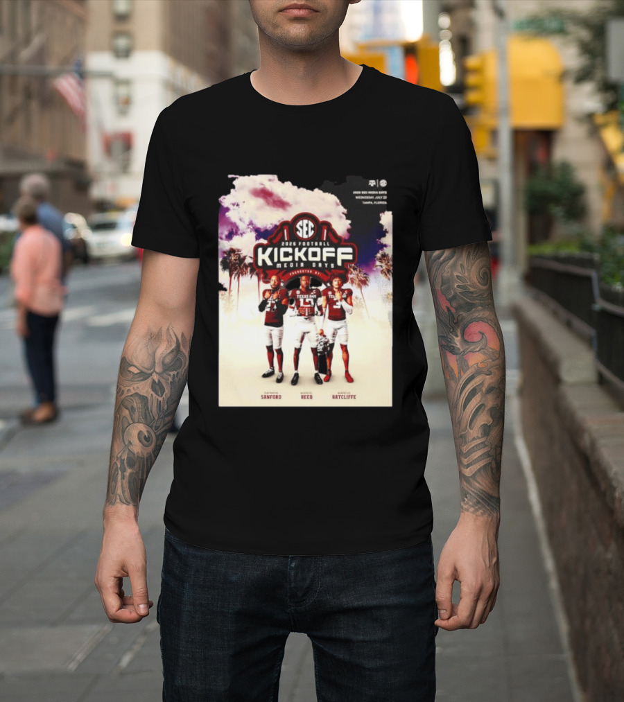 2026 Football SEC Kickoff Media Days Texas A&M Daymion Sanford Marcel Reed Marcus Ratcliffe T-Shirt