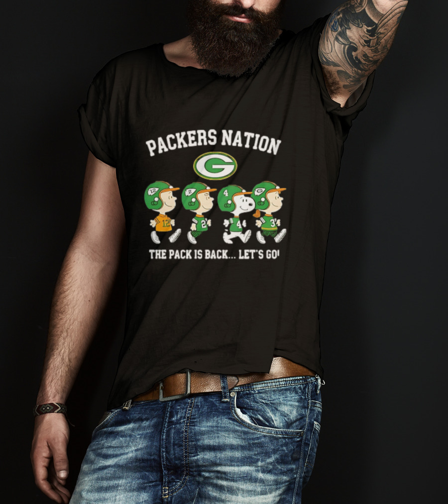 Packers Nation Peanuts Characters Walking The Pack Is Back Let's Go Green Bay Packers T-Shirt