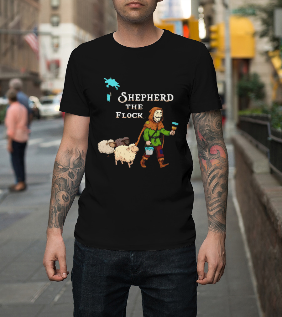 Shepherd The Flock Anonymous Mask Herding Sheep Hand Drawn T-Shirt