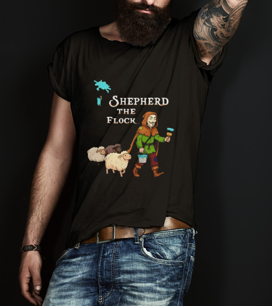 Shepherd The Flock Anonymous Mask Herding Sheep Hand Drawn T-Shirt