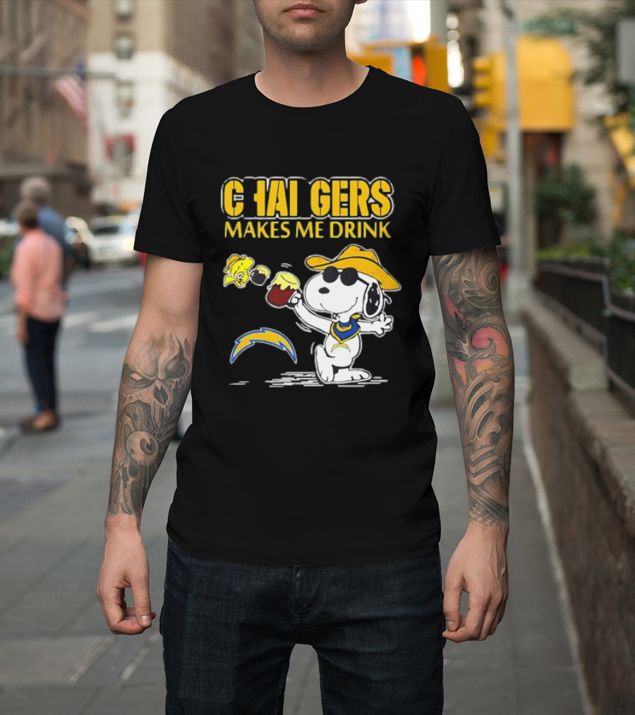 Snoopy Drinking Beer Chargers Makes Me Drink T-Shirt