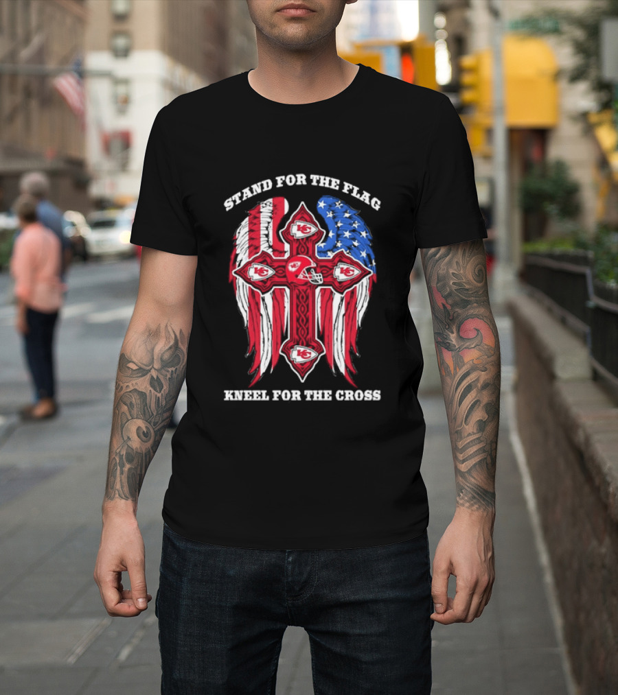Stand For The Flag Kneel For The Cross Kansas City Chiefs American Flag Cross T-Shirt