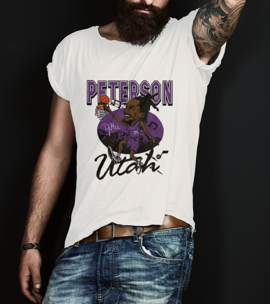 Peterson Utah Jazz NBA Basketball Caricature Purple Scene T-Shirt
