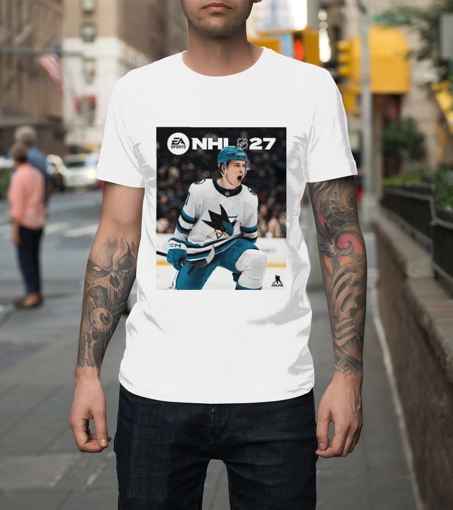 EA Sports NHL 27 Macklin Celebrini San Jose Sharks Cover Athlete NHLPA T-Shirt