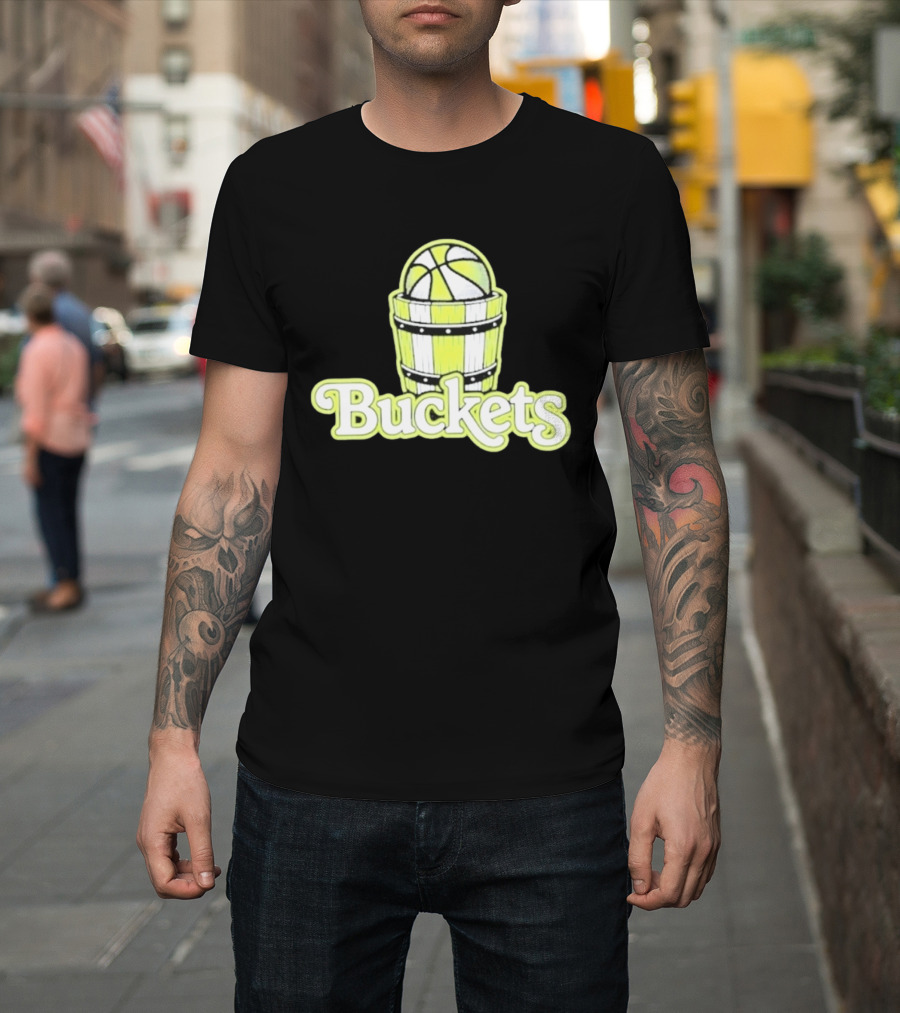 Buckets Basketball Cartoon Style Vintage Retro Ball In Wooden Basket T-Shirt