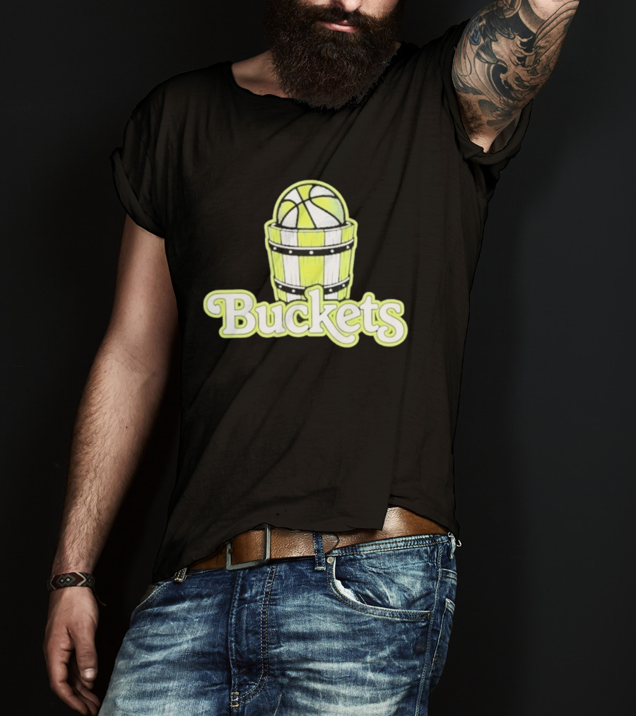 Buckets Basketball Cartoon Style Vintage Retro Ball In Wooden Basket T-Shirt