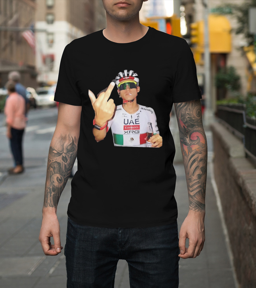 UAE Emirates Cyclist Isaac Del Toro Middle Finger Smoking With Beer T-Shirt