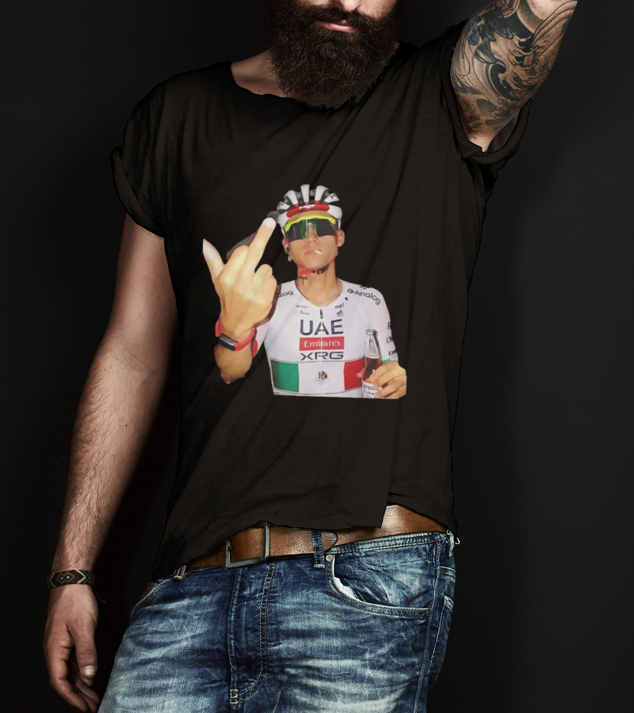 UAE Emirates Cyclist Isaac Del Toro Middle Finger Smoking With Beer T-Shirt