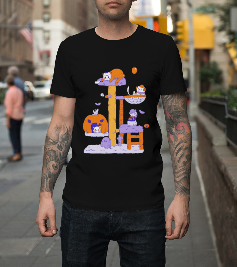 Cat Horror Pumpkin Tree Halloween Cats T-Shirt