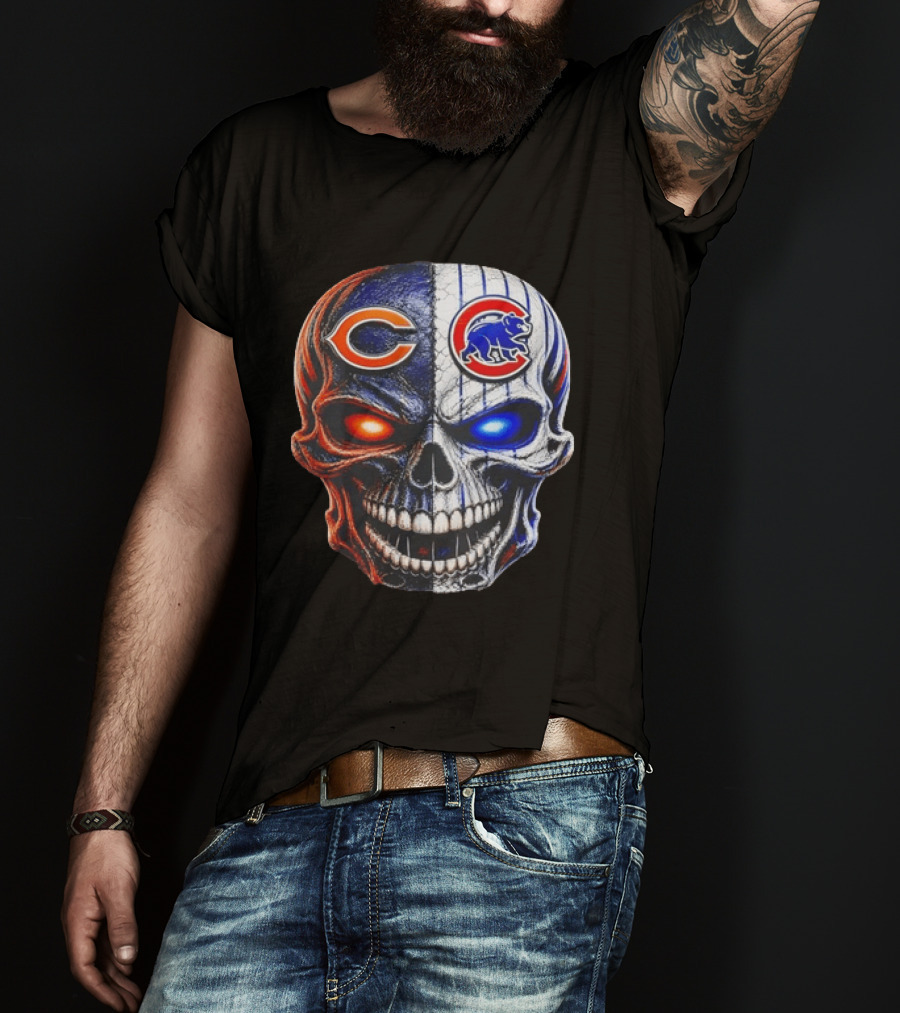 Chicago Bears Cubs Skull Split T-Shirt