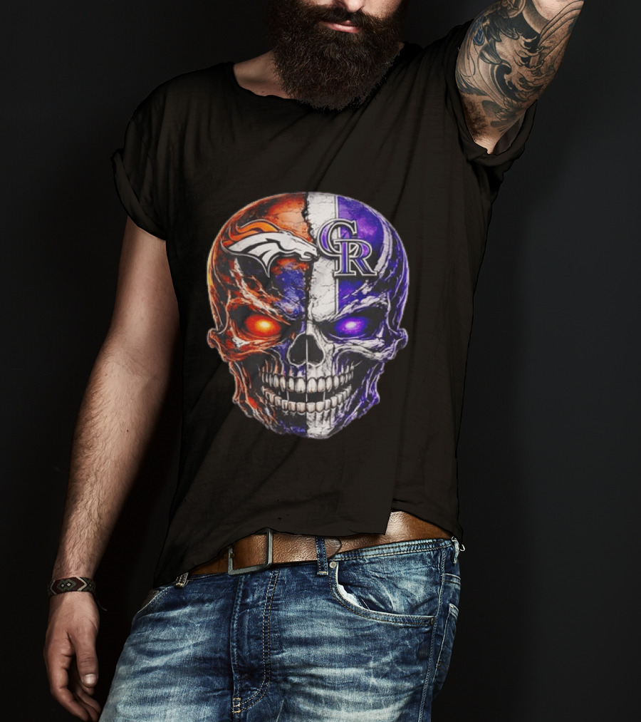 Denver Broncos Colorado Rockies Split Skull Team Spirit T-Shirt