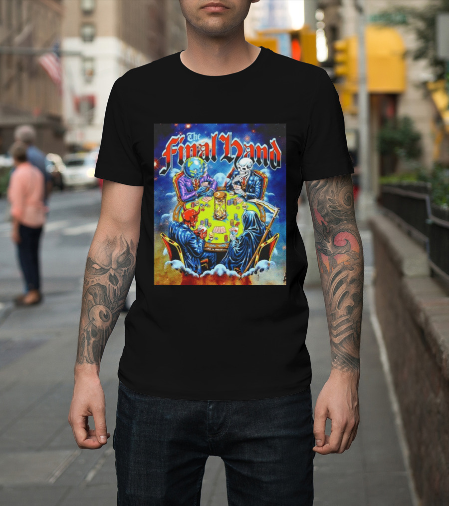 The Final Hand Poker Game Skeleton Grim Reaper Skull Players Atmosphere T-Shirt