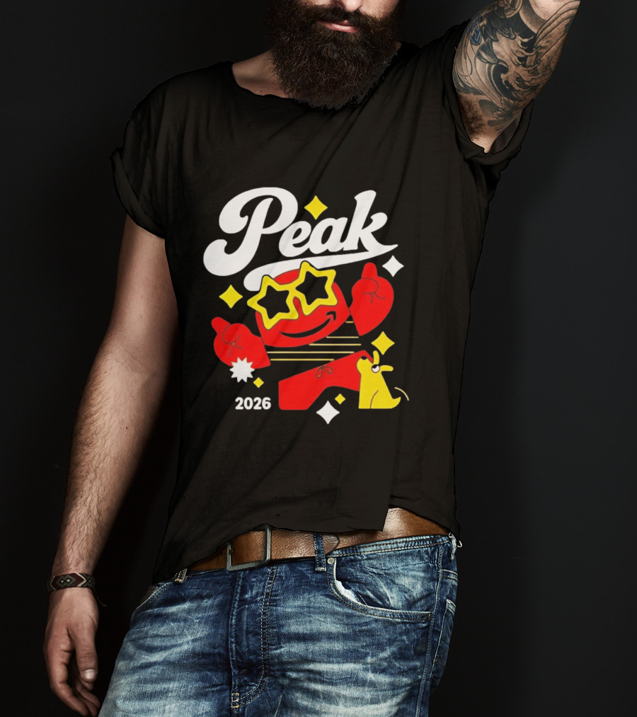 Peak 2026 Red Character With Star Glasses And Yellow Dog T-Shirt