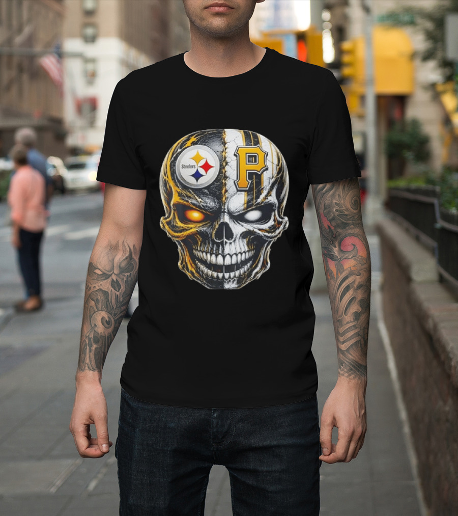 Pittsburgh Pride Skull Steelers Pirates Sports Fusion T-Shirt