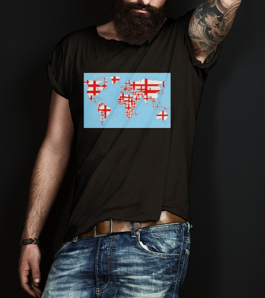 World Map With England Cross And Argentina Flag T-Shirt