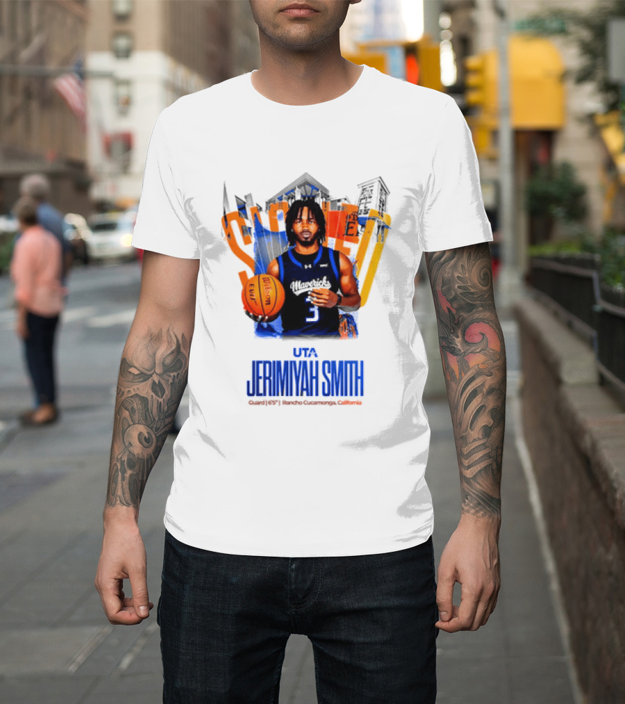 UTA Mavericks Jerimiyah Smith No 3 Basketball Player T-Shirt