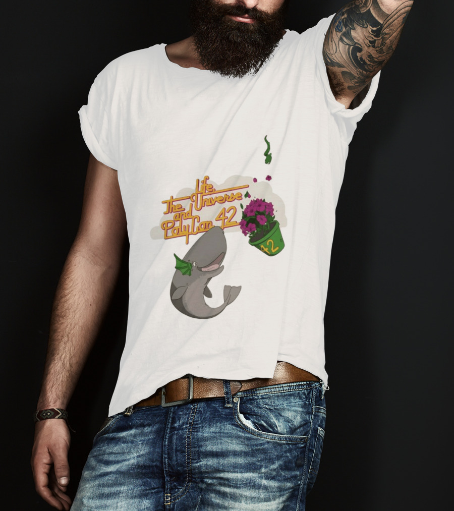 Life The Universe And Poly Con 42 Whale And Flowerpot T-Shirt