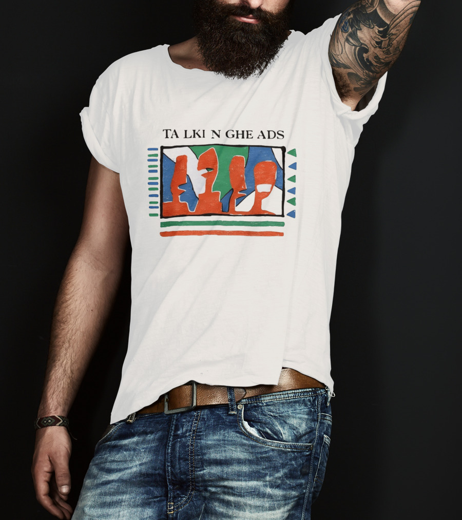 TA LKI N GHE ADS Bold Abstract Faces With Blue Green Accents T-Shirt