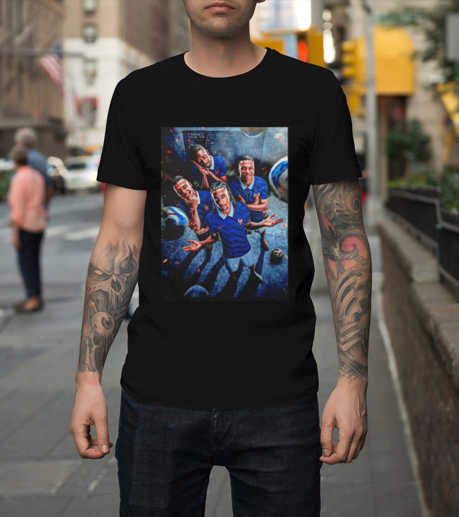 France National Team Players Collage Blue Jerseys Football Stars T-Shirt