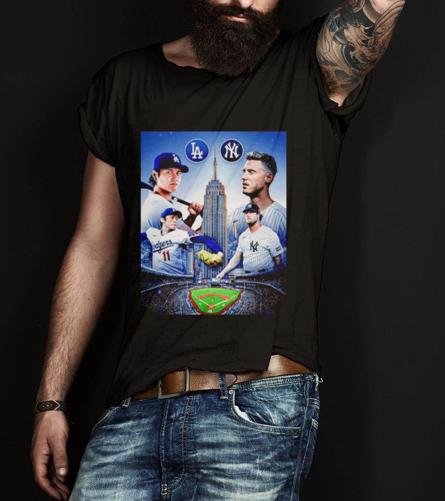 Los Angeles Dodgers Vs New York Yankees Shohei Ohtani Yoshinobu Yamamoto Baseball City Skyline T-Shirt