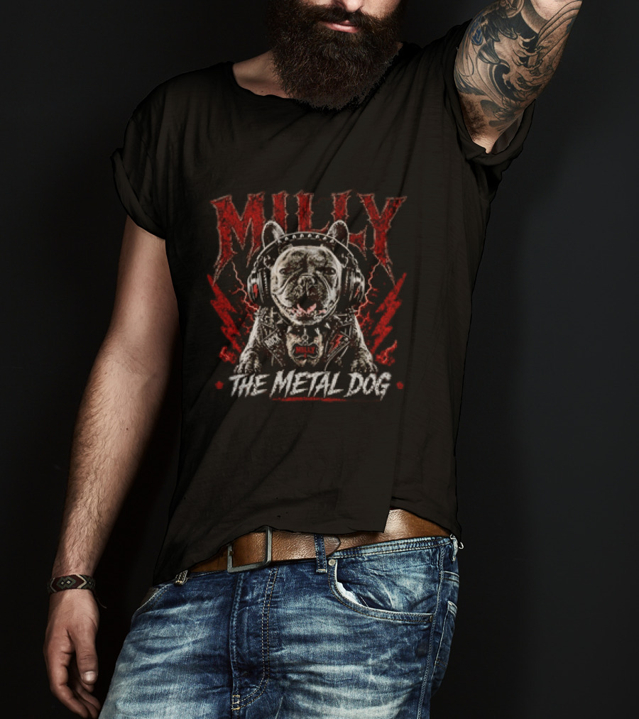 Milly The Metal Dog Headphones Red Lightning Jacket T-Shirt