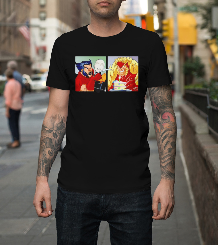 Wolverine And Morph Shouting At Sabretooth Birthday Cake Meme T-Shirt