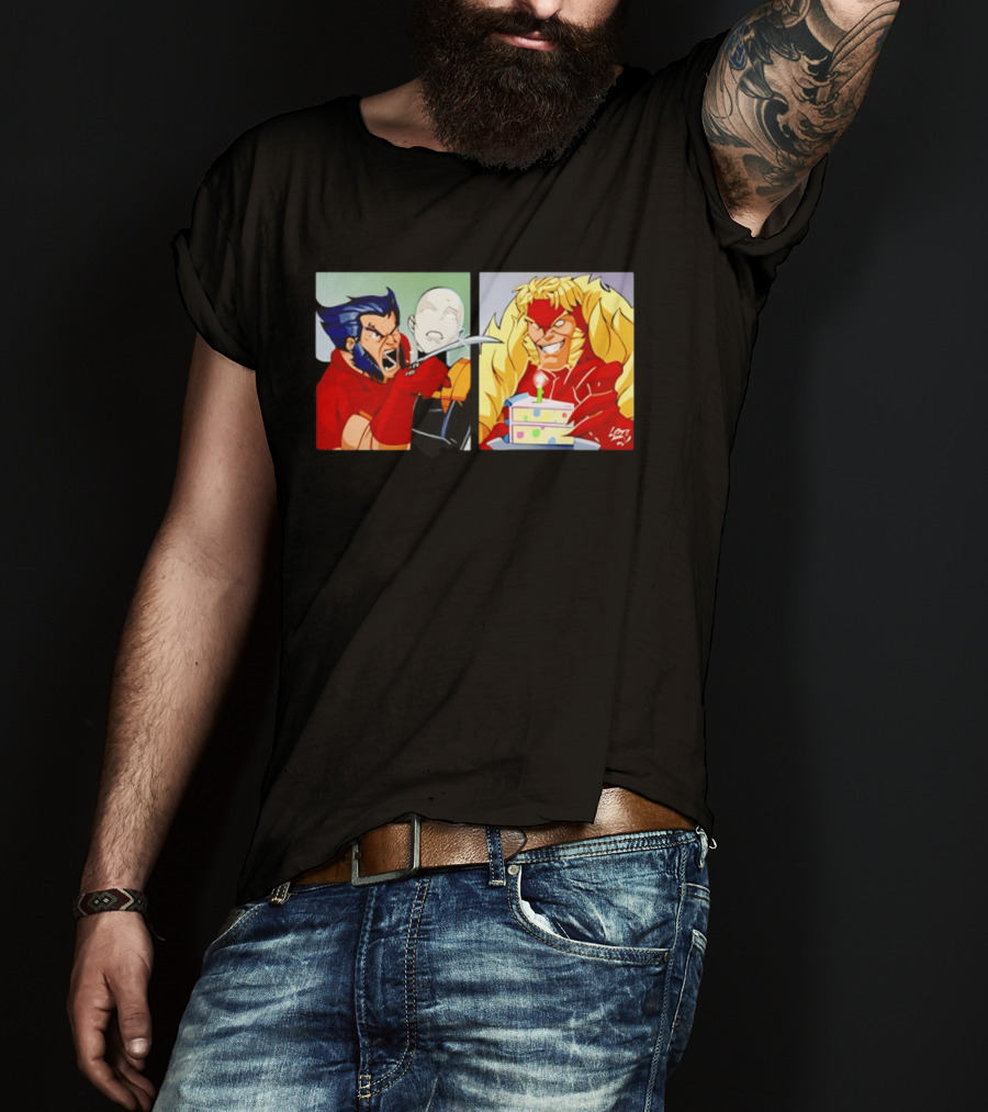 Wolverine And Morph Shouting At Sabretooth Birthday Cake Meme T-Shirt