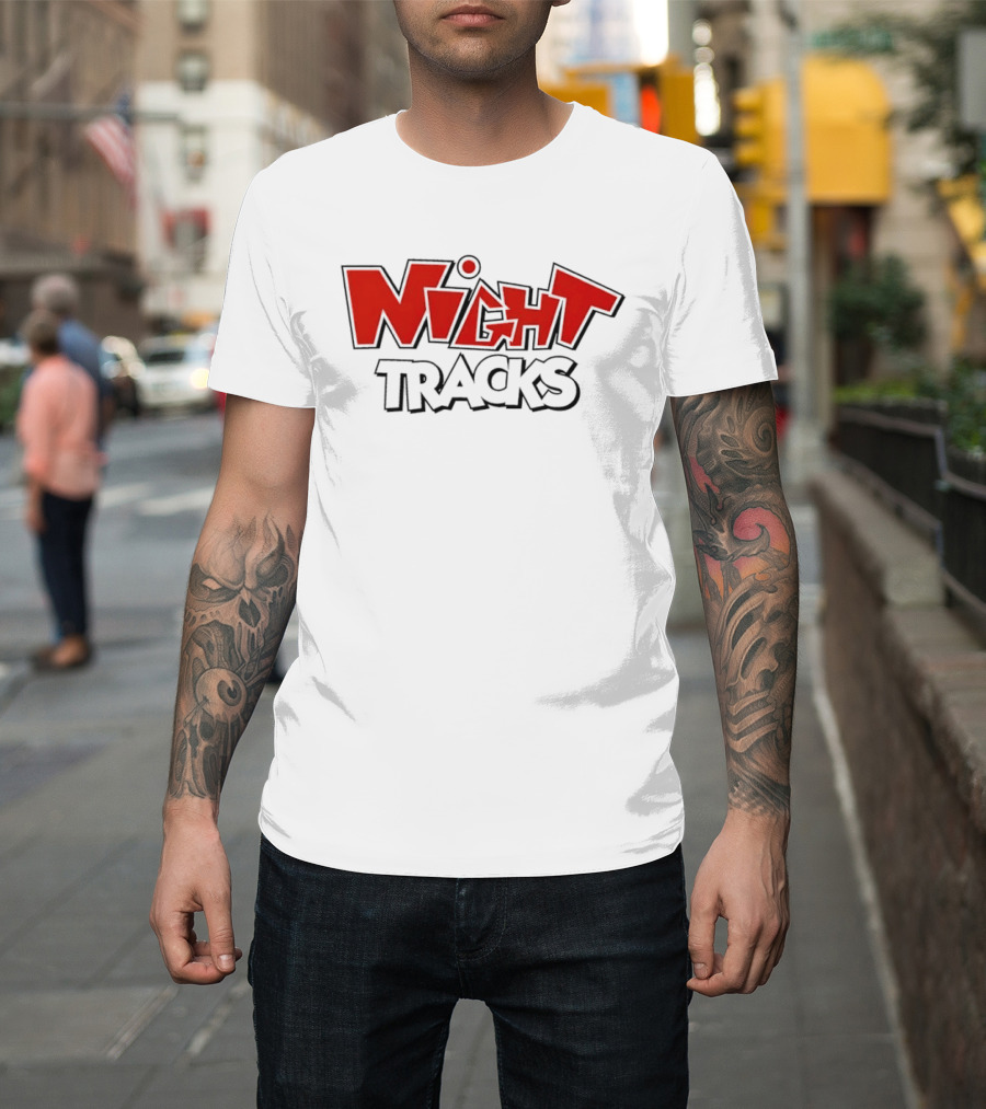 Night Tracks Retro Cartoon Style Bold Red And Black T-Shirt