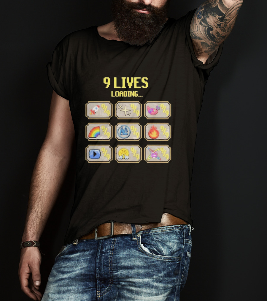 9 Lives Loading Rocket Cat Rainbow Fire Emoji Symbols Cvtscape Alleycvt T-Shirt
