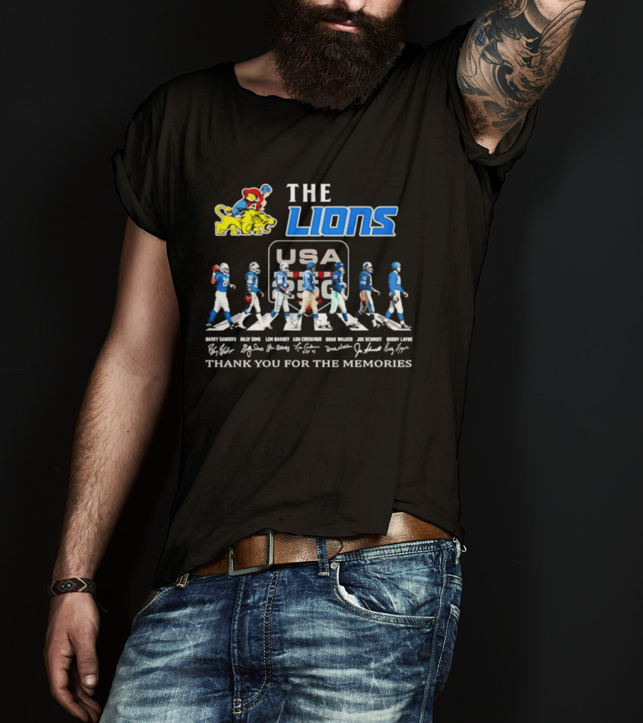 The Lions Legends USA Tour Barry Sanders Billy Sims Lem Barney Lou Creekmur Doak Walker Joe Schmidt Bobby Layne Thank You For The Memories T-Shirt