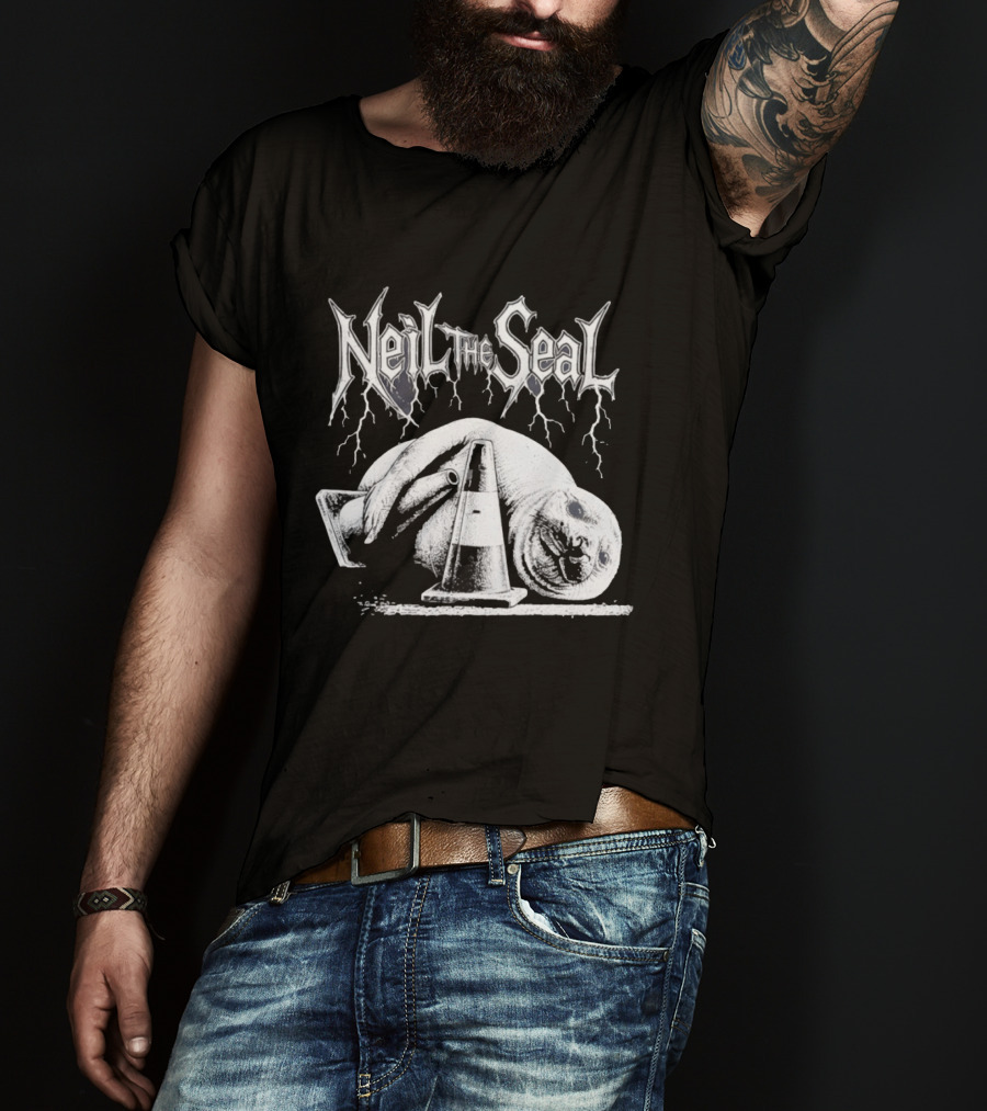 Neil The Seal Heavy Metal Gothic Animal 2026 With Traffic Cone Electric Guitar T-Shirt