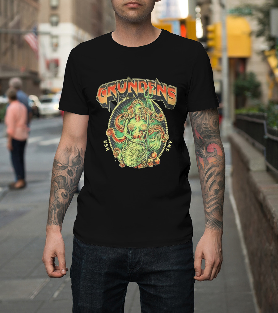 Grundens Undead Mermaid Holding Skull USA SWE Since 1926 T-Shirt