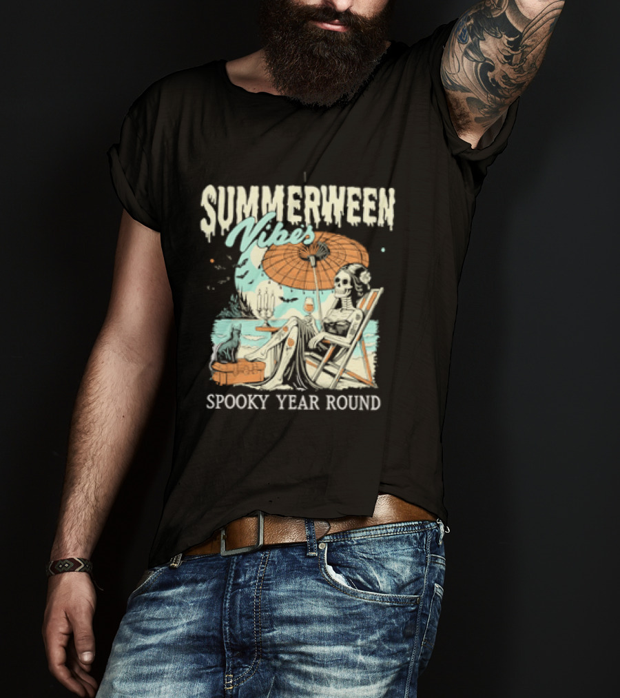 Summerween Vibes Skeleton Spooky Year Round T-Shirt