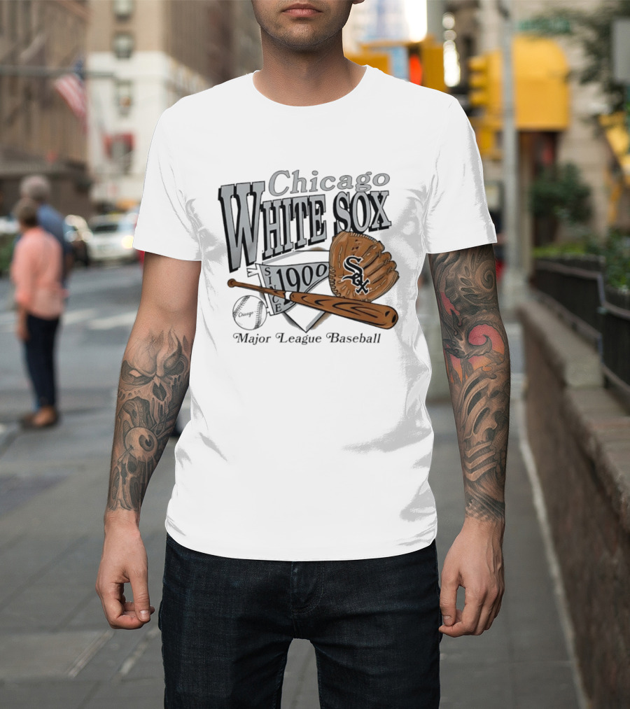 Chicago White Sox Since 1900 Major League Baseball Vintage Style Glove And Bat T-Shirt