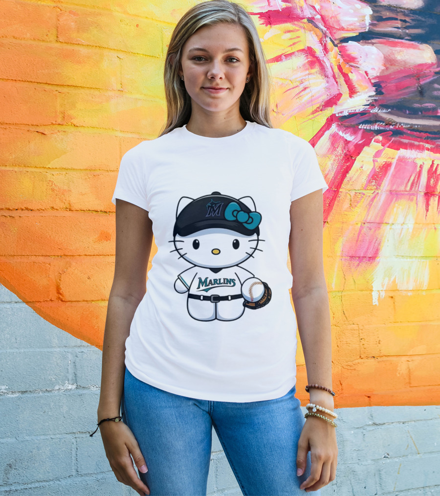 Hello Kitty Miami Marlins MLB Baseball Fan Merchandise T-Shirt