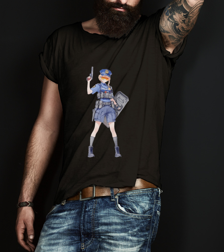 Anime Police Officer Tactical Uniform With Handgun T-Shirt