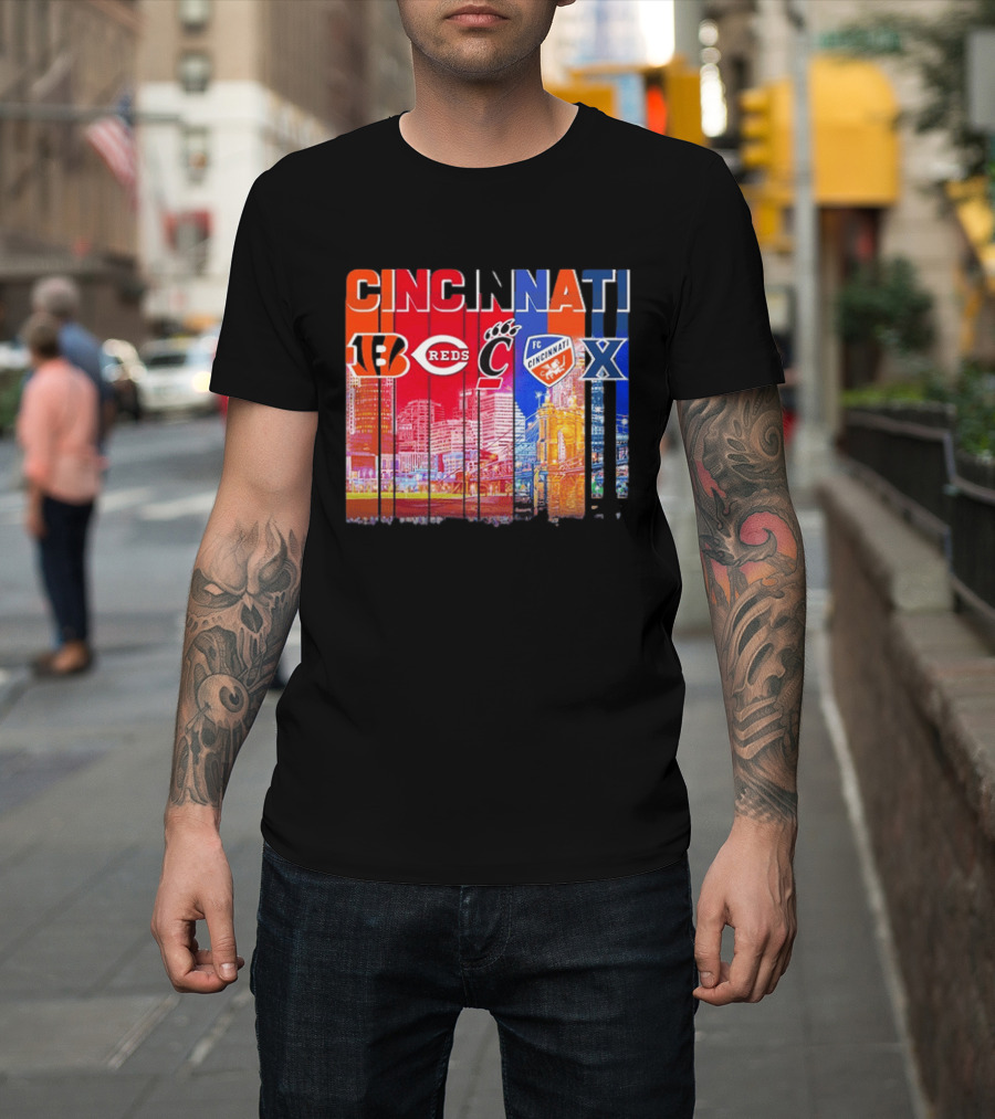 Cincinnati Bengals Reds Bearcats FC Xavier Skyline T-Shirt