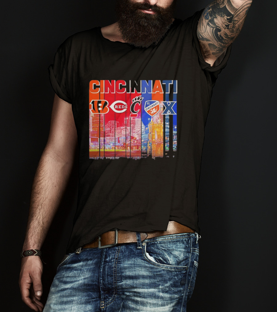 Cincinnati Bengals Reds Bearcats FC Xavier Skyline T-Shirt