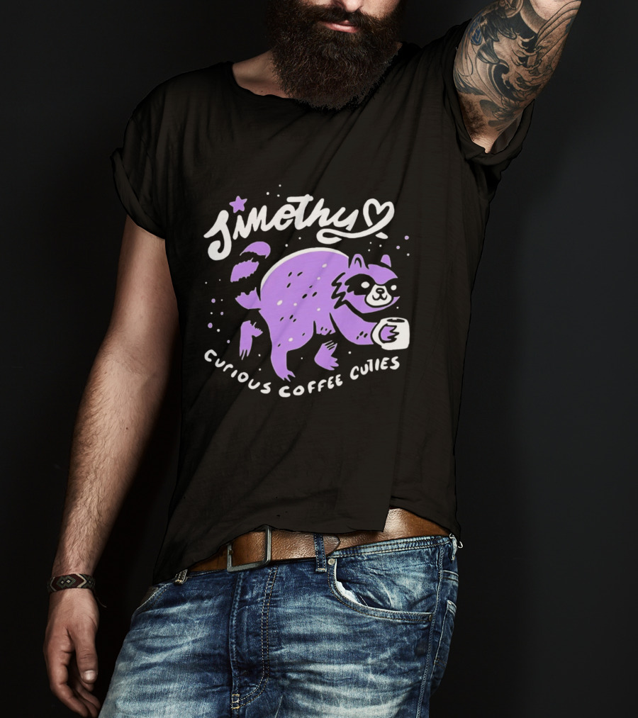 Sinothy Curious Coffee Cuties Purple Raccoon Cup T-Shirt